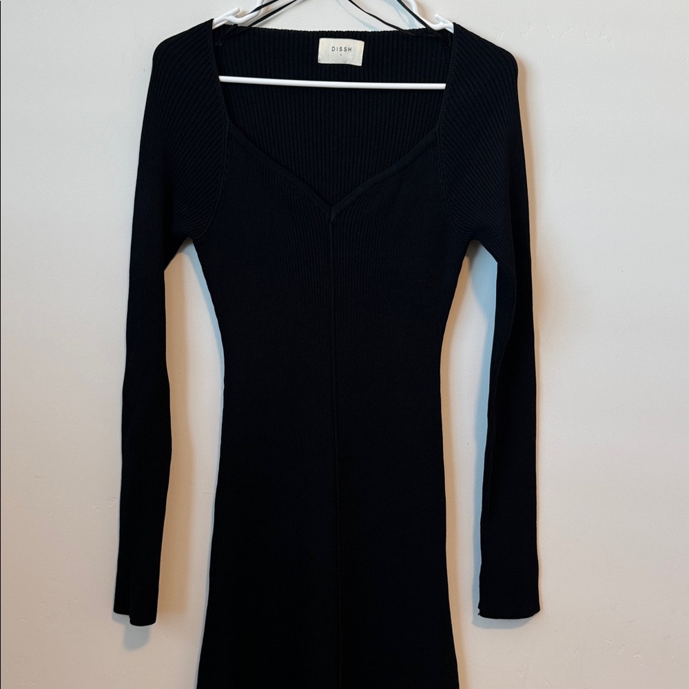 DISSH Janie Sweetheart Neckline Maxi Knit Dress Gown in Black Sweater Size: L - Picture 5 of 12